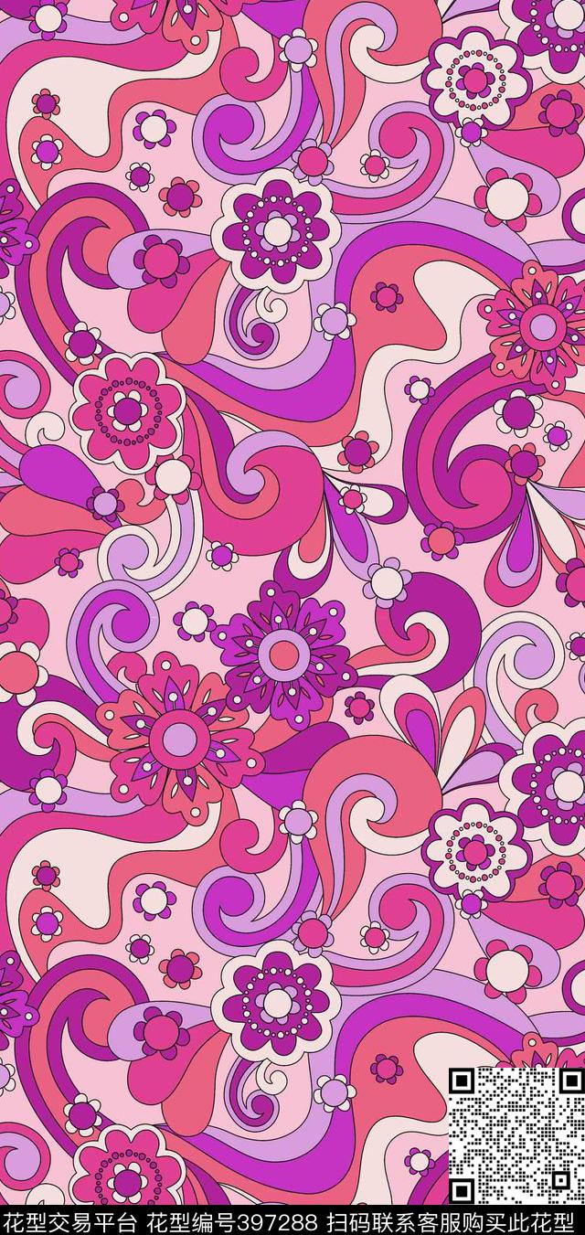 抽象花卉几何花卉流行时尚传统印花华亿平台下载（图片编号: 397288） - 瓦栏（Walan）