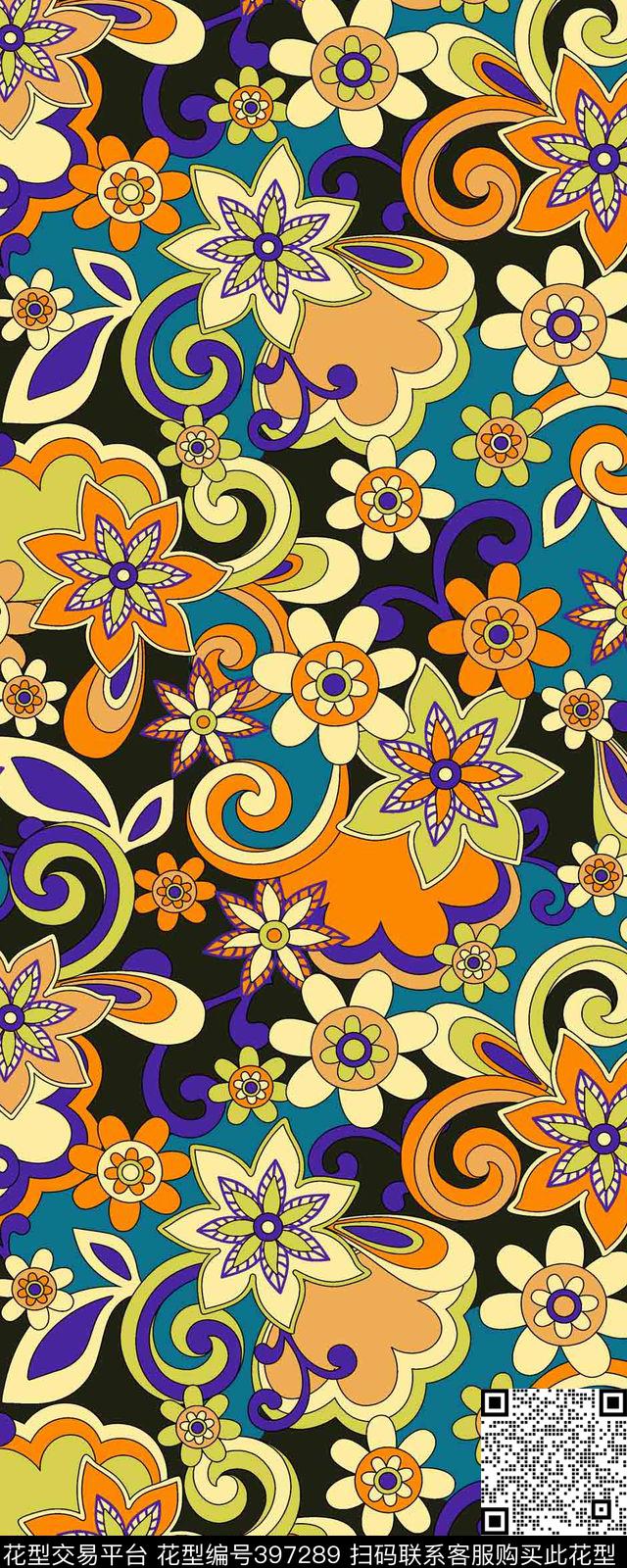 抽象花卉几何花卉流行时尚传统印花华亿平台下载（图片编号: 397289） - 瓦栏（Walan）