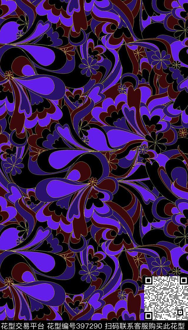 抽象花卉流行时尚传统印花华亿平台下载（图片编号: 397290） - 瓦栏（Walan）