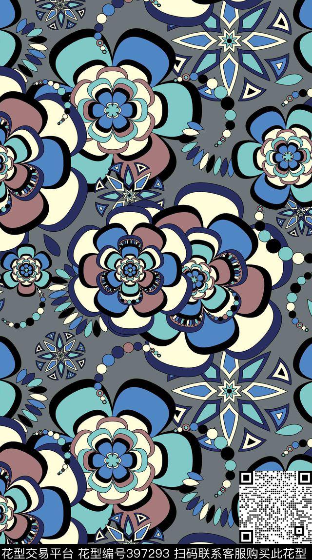 抽象大花流行时尚传统印花华亿平台下载（图片编号: 397293） - 瓦栏（Walan）