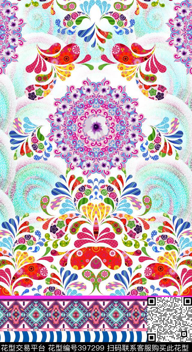 抽象定位民族风佩斯利数码印花华亿平台下载（图片编号: 397299） - 瓦栏（Walan）
