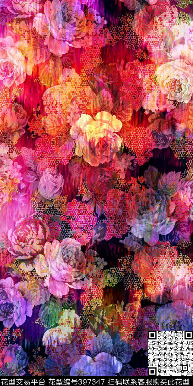 隐约花卉几何数码印花华亿平台下载（图片编号: 397347） - 瓦栏（Walan）
