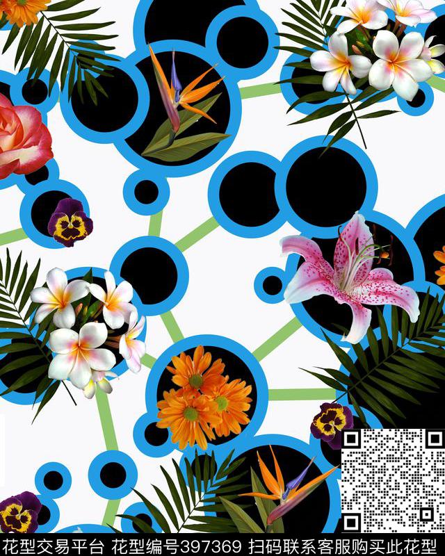 圆点复古热带花卉数码印花华亿平台下载（图片编号: 397369） - 瓦栏（Walan）