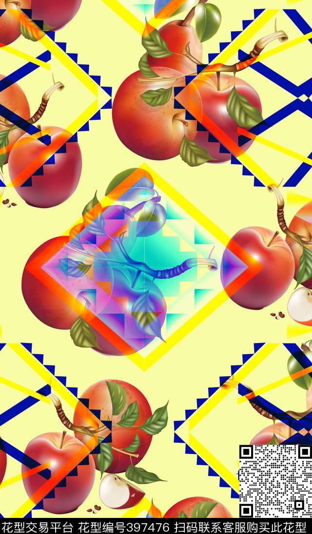 清新苹果几何数码印花华亿平台下载（图片编号: 397476） - 瓦栏（Walan）