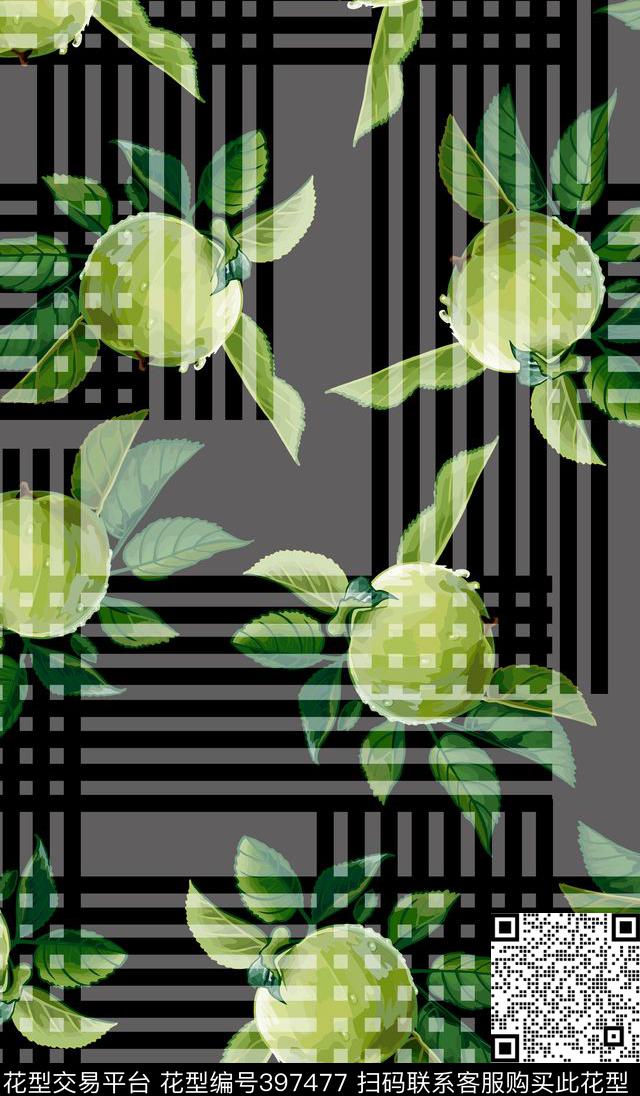 条纹水果植物花卉数码印花华亿平台下载（图片编号: 397477） - 瓦栏（Walan）
