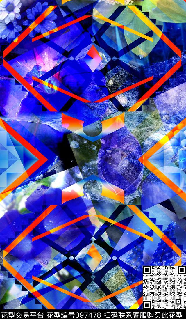抽象几何花卉数码印花华亿平台下载（图片编号: 397478） - 瓦栏（Walan）
