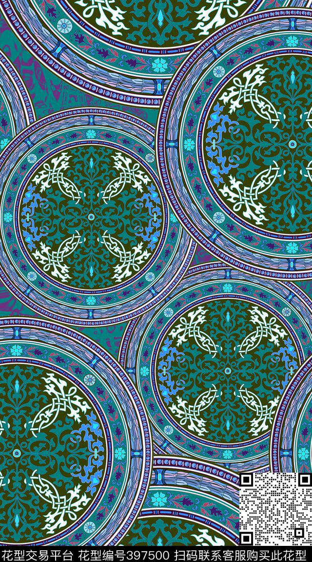 传统图案复古乔木南音-欧式花纹吉祥纹传统印花华亿平台下载（图片编号: 397500） - 瓦栏（Walan）