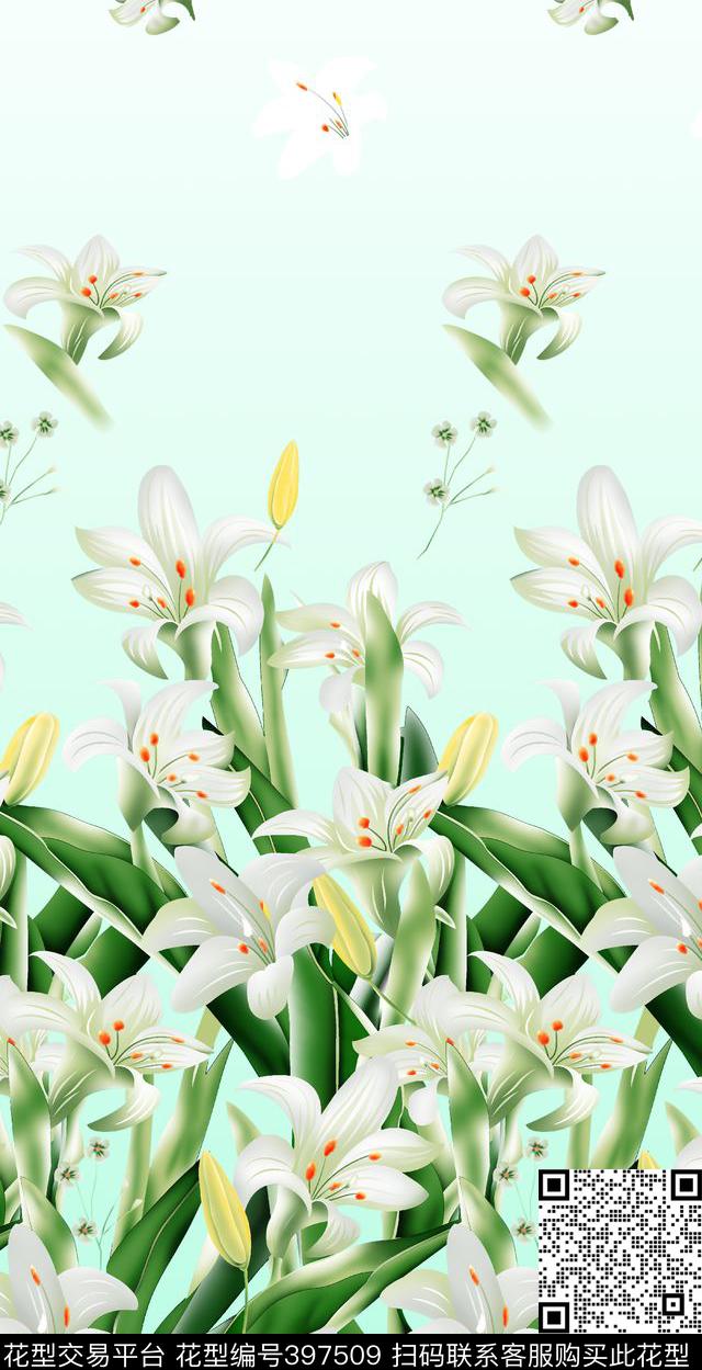 百合花花卉数码印花华亿平台下载（图片编号: 397509） - 瓦栏（Walan）