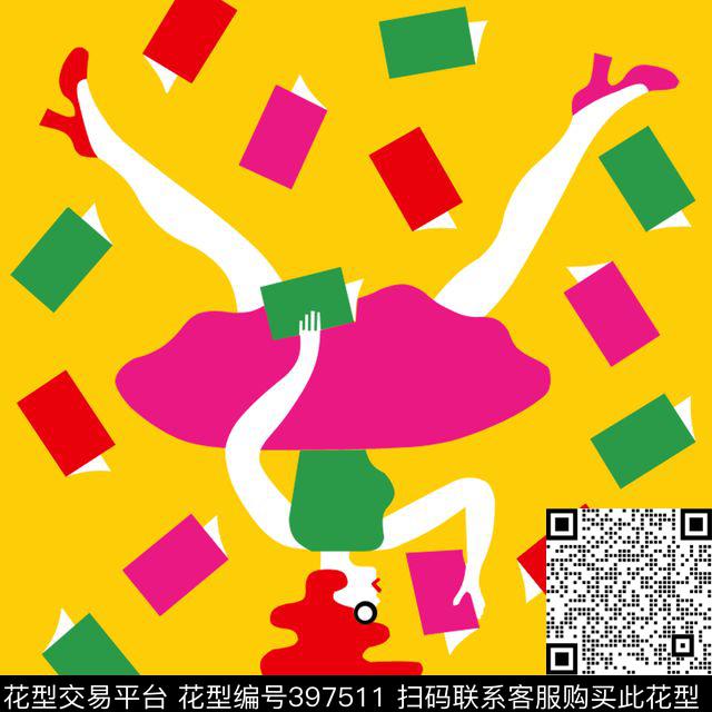 抽象人物方块几何传统印花华亿平台下载（图片编号: 397511） - 瓦栏（Walan）