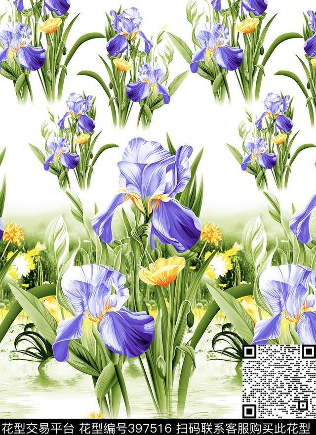 蝴蝶兰郁金香数码印花华亿平台下载（图片编号: 397516） - 瓦栏（Walan）