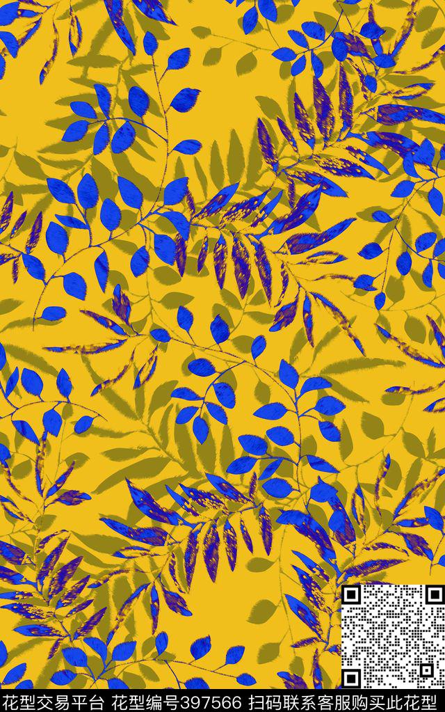 传统印花叶子花卉数码印花华亿平台下载（图片编号: 397566） - 瓦栏（Walan）