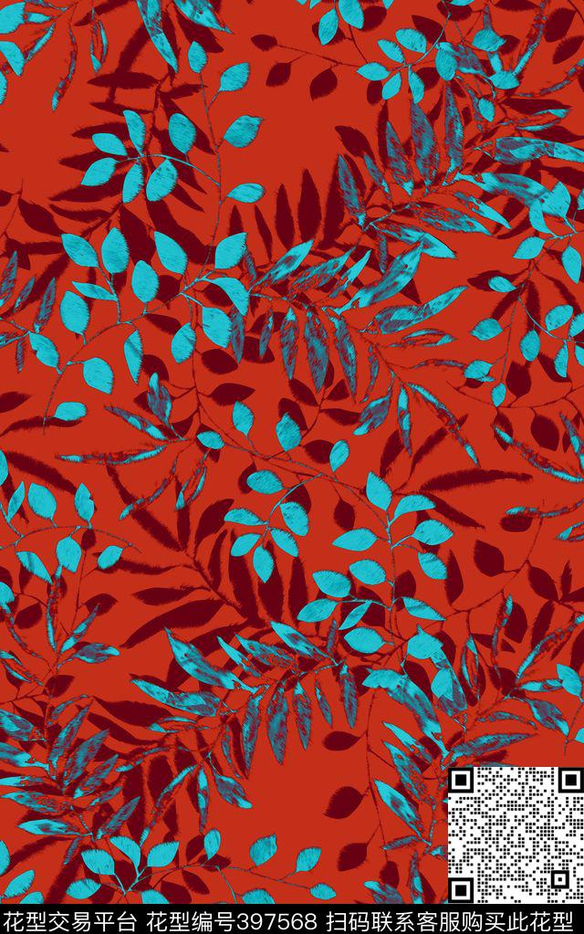 传统印花叶子花卉数码印花华亿平台下载（图片编号: 397568） - 瓦栏（Walan）