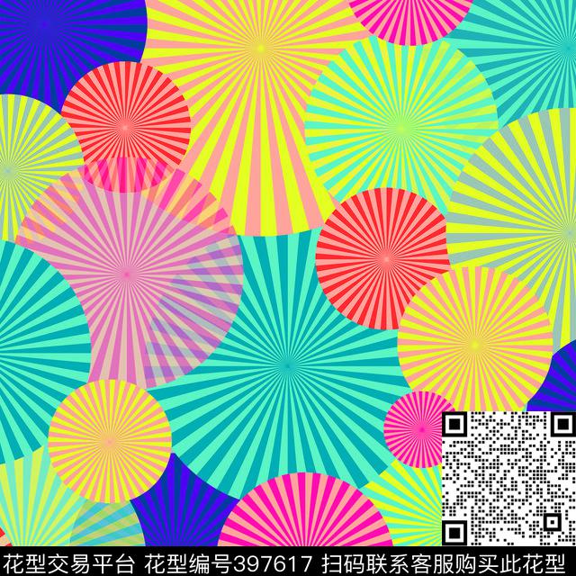 清新几何圆传统印花华亿平台下载（图片编号: 397617） - 瓦栏（Walan）