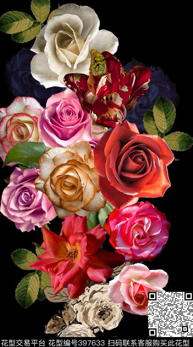 数码定位花卉复古花卉数码印花华亿平台下载（图片编号: 397633） - 瓦栏（Walan）