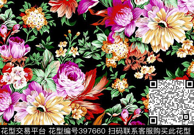 乱花手绘花卉传统印花华亿平台下载（图片编号: 397660） - 瓦栏（Walan）