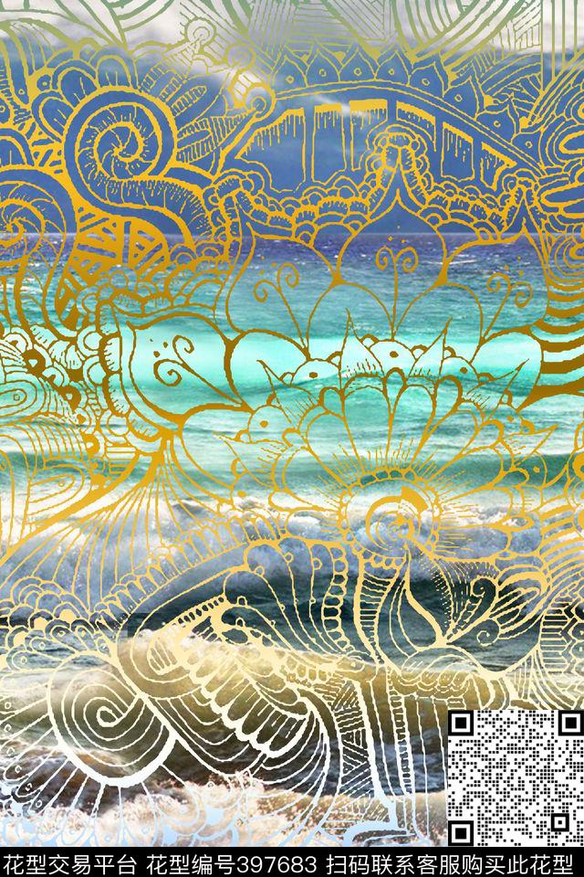 创意线描风景数码印花华亿平台下载（图片编号: 397683） - 瓦栏（Walan）