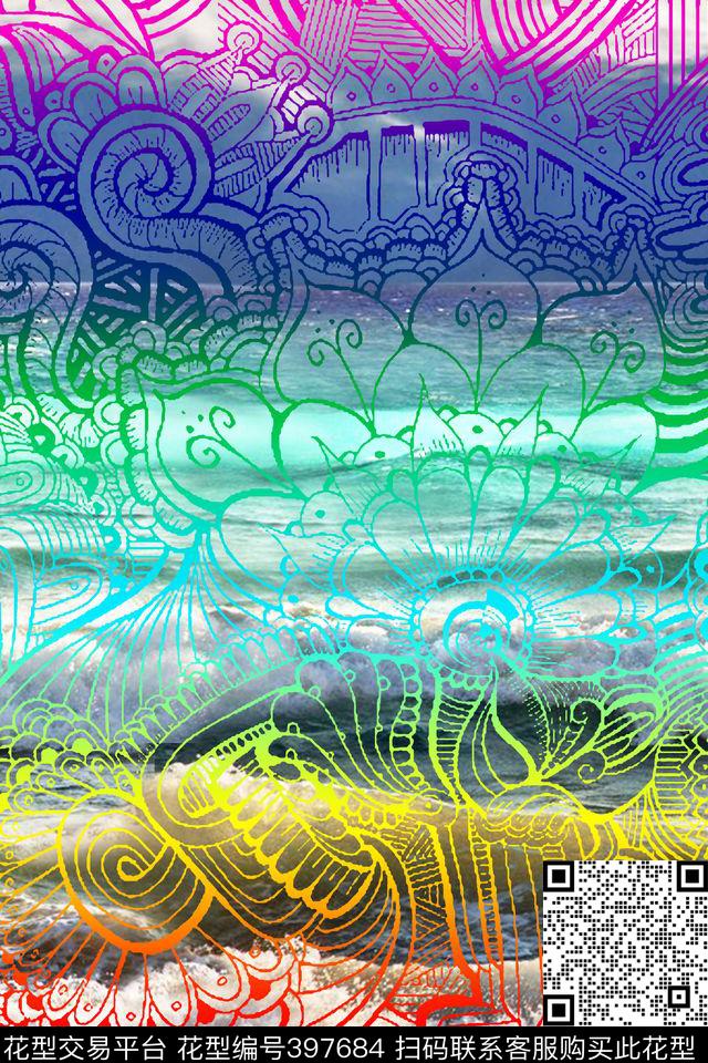 创意线描风景数码印花华亿平台下载（图片编号: 397684） - 瓦栏（Walan）