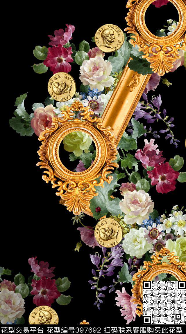 大气定位巴洛克油画花卉巴洛克金属、油画花数码印花华亿平台下载（图片编号: 397692） - 瓦栏（Walan）