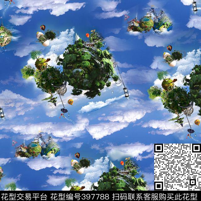 风景复古天空数码印花华亿平台下载（图片编号: 397788） - 瓦栏（Walan）