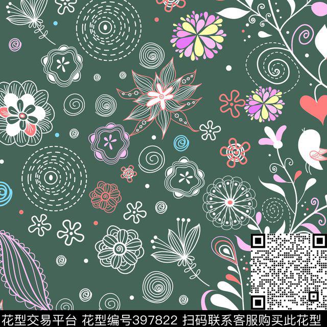 花草小鸟中国风传统印花华亿平台下载（图片编号: 397822） - 瓦栏（Walan）