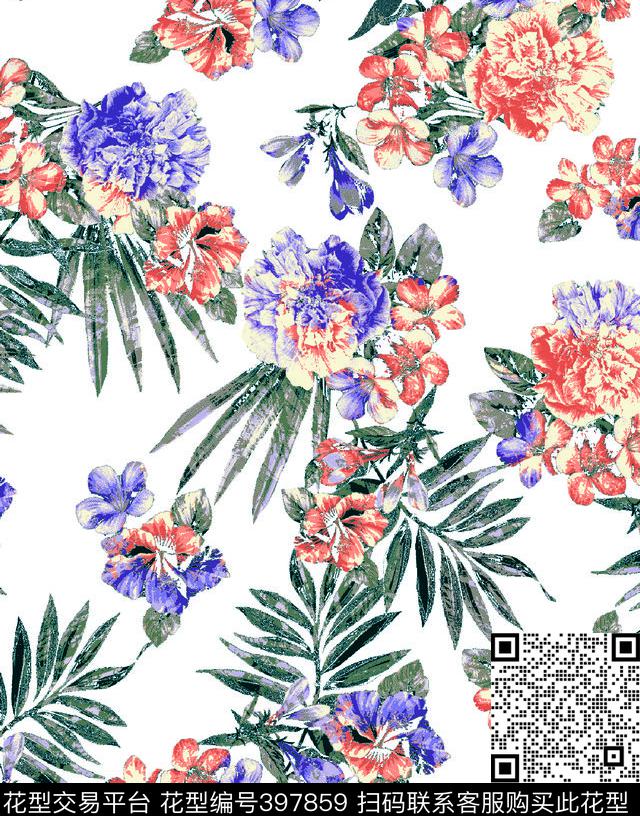 热带植物花卉图案华亿平台设计传统印花华亿平台下载（图片编号: 397859） - 瓦栏（Walan）