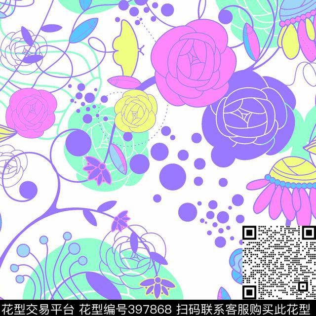 小花手绘传统印花华亿平台下载（图片编号: 397868） - 瓦栏（Walan）