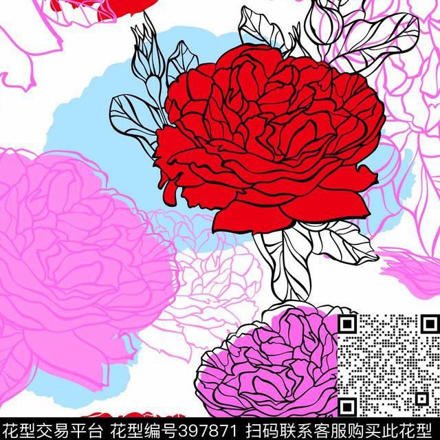 花草手绘传统印花华亿平台下载（图片编号: 397871） - 瓦栏（Walan）