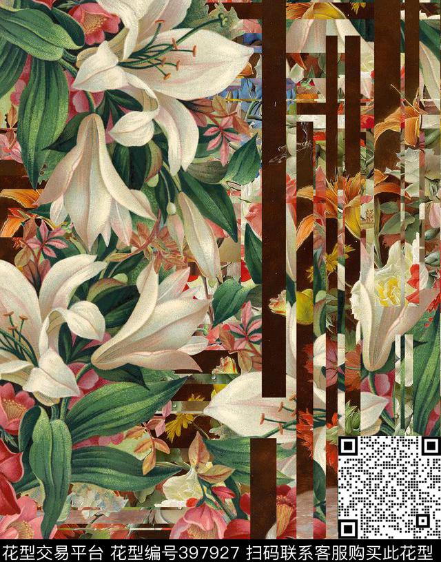 电子花卉解构连衣裙数码印花华亿平台下载（图片编号: 397927） - 瓦栏（Walan）