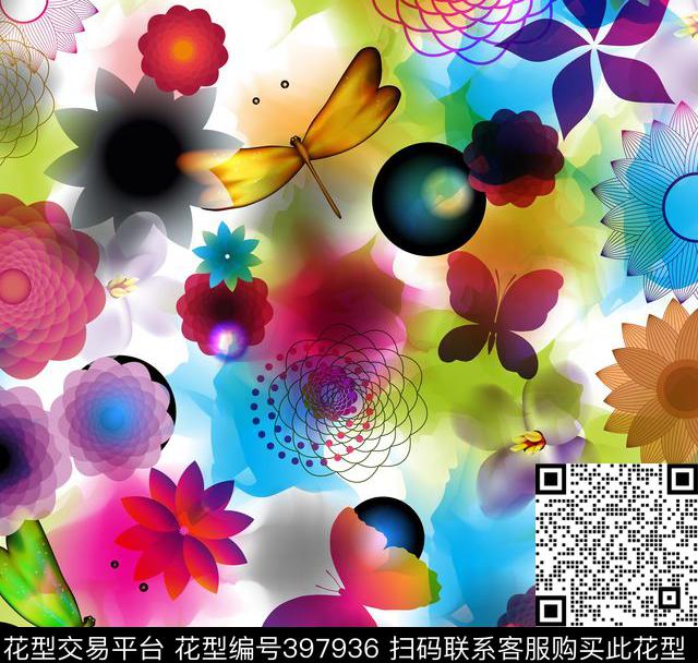 流行昆虫花草传统印花华亿平台下载（图片编号: 397936） - 瓦栏（Walan）