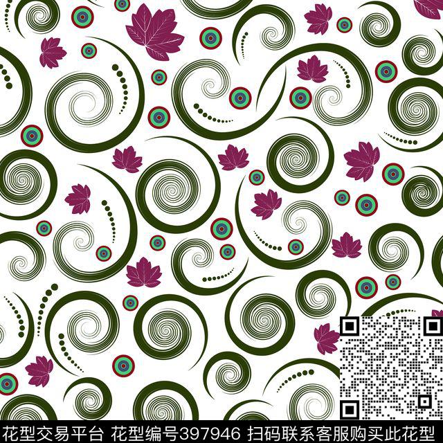潮流男志螺旋叶子传统印花华亿平台下载（图片编号: 397946） - 瓦栏（Walan）