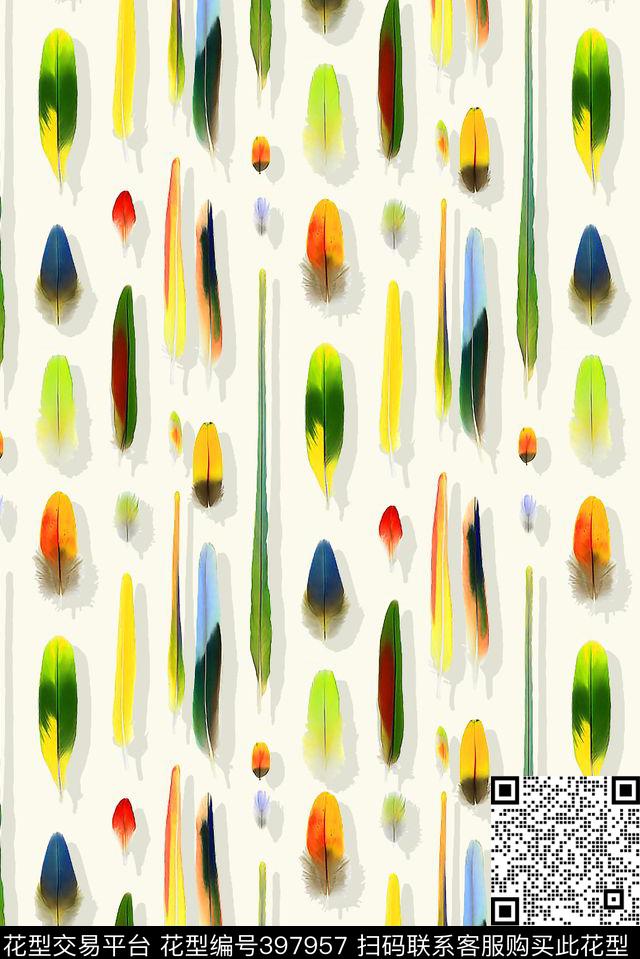 童装泳装羽毛数码印花华亿平台下载（图片编号: 397957） - 瓦栏（Walan）