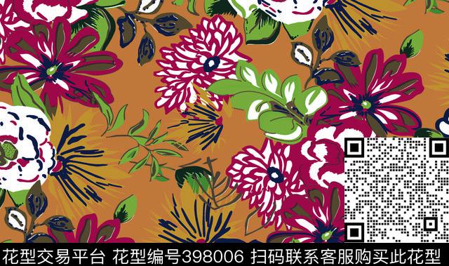 大花朵欧美印花传统印花华亿平台下载（图片编号: 398006） - 瓦栏（Walan）