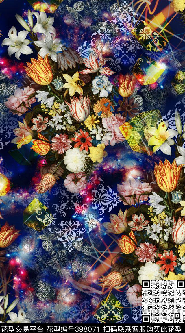 星空花卉抽象数码印花华亿平台下载（图片编号: 398071） - 瓦栏（Walan）