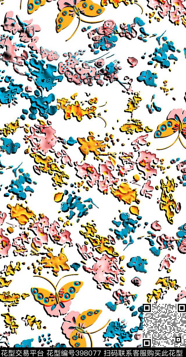 春夏蝴蝶水波数码印花华亿平台下载（图片编号: 398077） - 瓦栏（Walan）