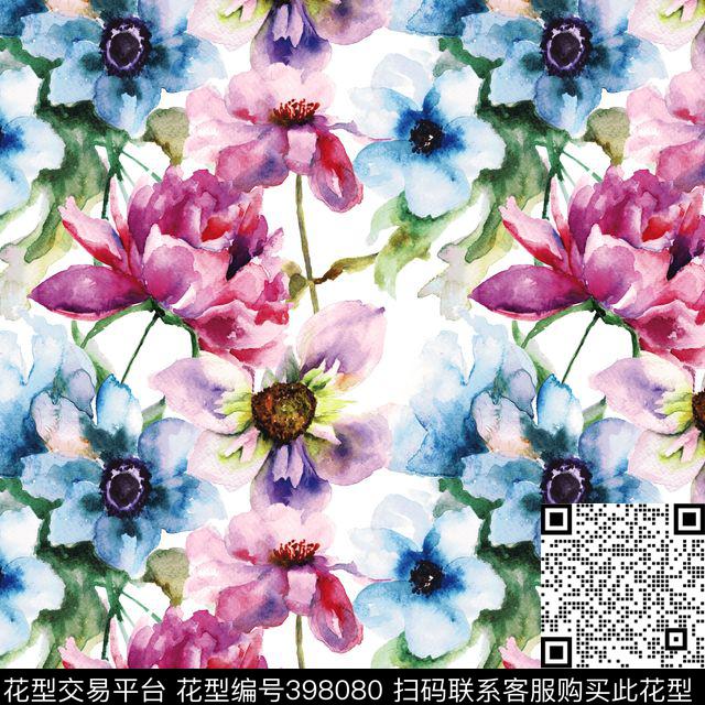 水彩手绘潮流女装数码印花华亿平台下载（图片编号: 398080） - 瓦栏（Walan）