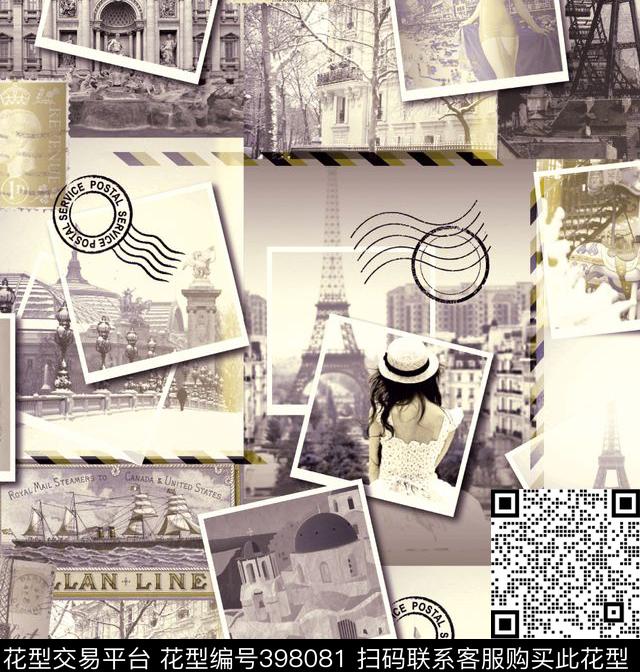 美女梦幻邮票流行时尚数码印花华亿平台下载（图片编号: 398081） - 瓦栏（Walan）