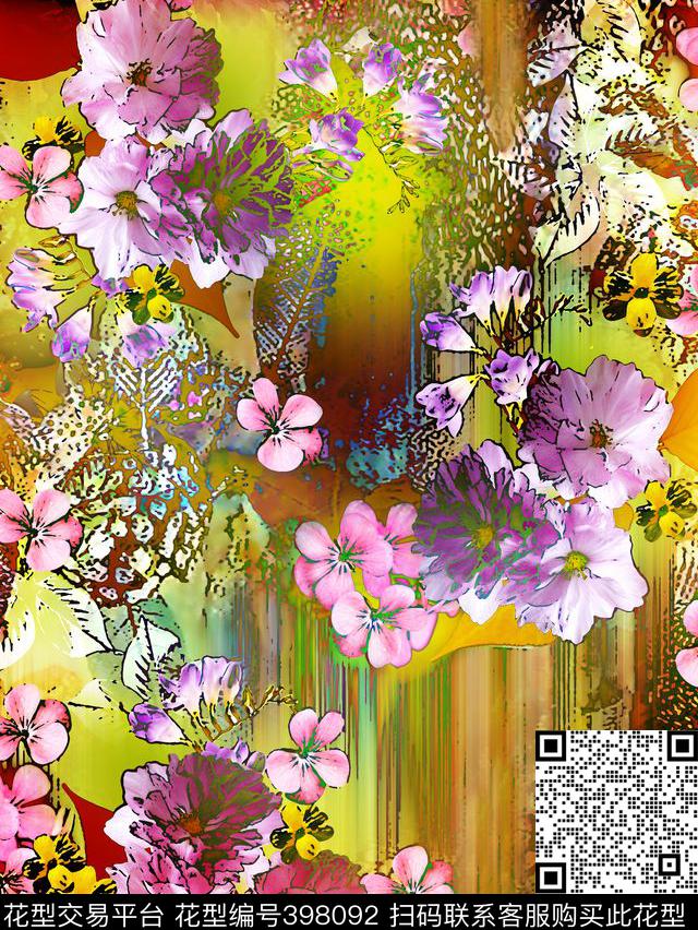 田园写意抽象数码印花华亿平台下载（图片编号: 398092） - 瓦栏（Walan）