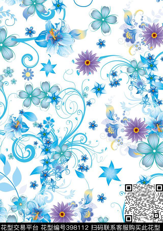 清雅花草传统印花华亿平台下载（图片编号: 398112） - 瓦栏（Walan）