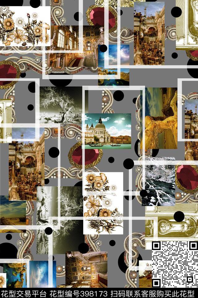 几何方框建筑风景珠宝数码印花华亿平台下载（图片编号: 398173） - 瓦栏（Walan）