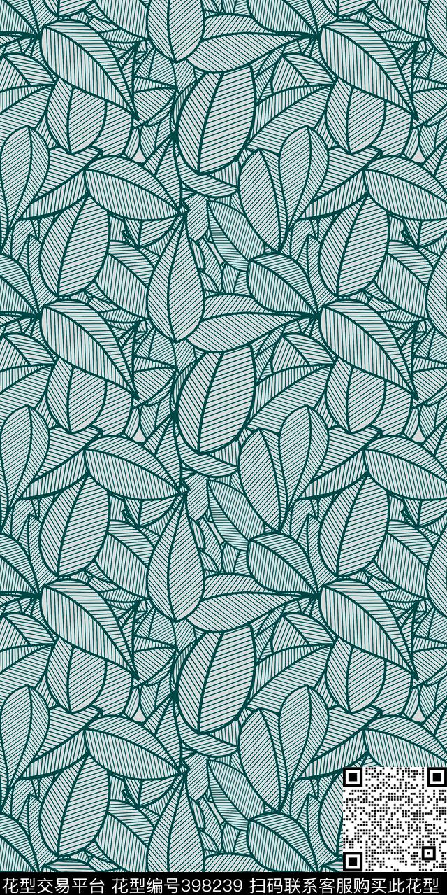 满版华亿平台线条叶子传统印花华亿平台下载（图片编号: 398239） - 瓦栏（Walan）