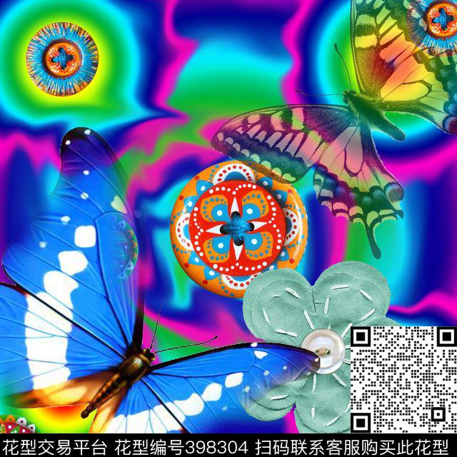 炫彩几何蝴蝶数码印花华亿平台下载（图片编号: 398304） - 瓦栏（Walan）