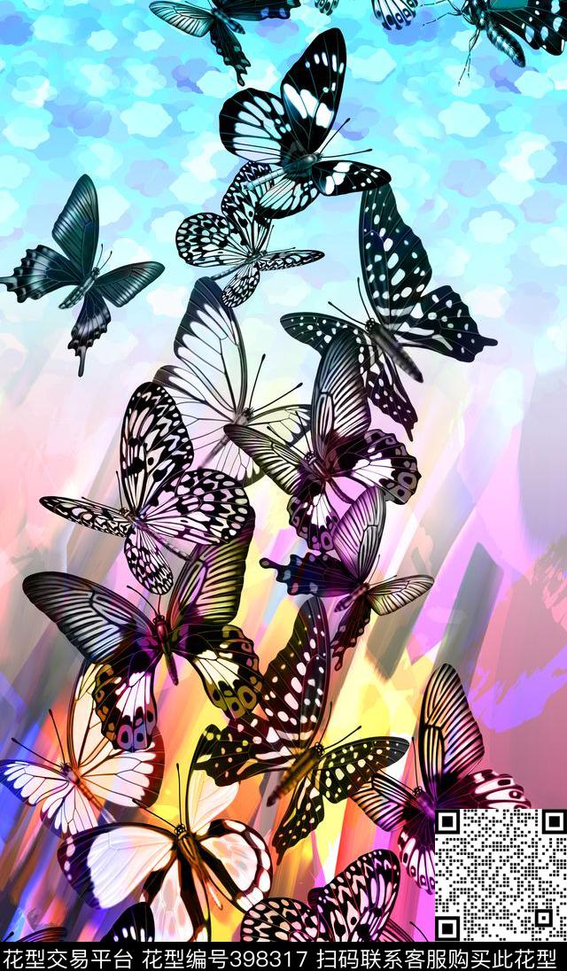定位蝴蝶渐变数码印花华亿平台下载（图片编号: 398317） - 瓦栏（Walan）