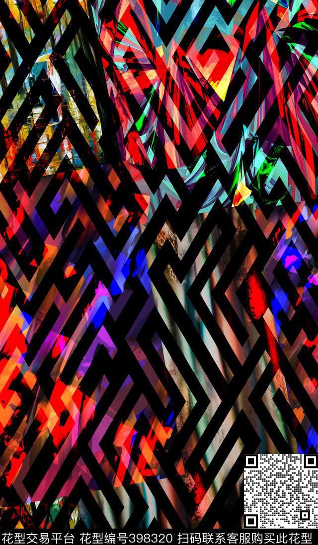 抽象几何油画数码印花华亿平台下载（图片编号: 398320） - 瓦栏（Walan）