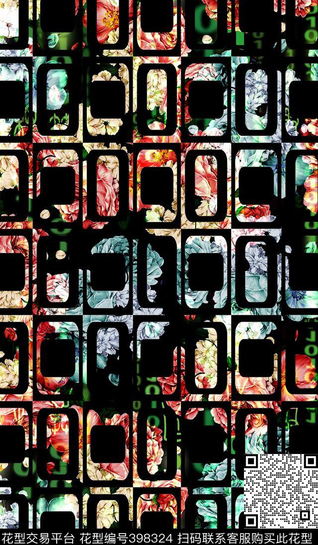 几何花卉数码印花华亿平台下载（图片编号: 398324） - 瓦栏（Walan）