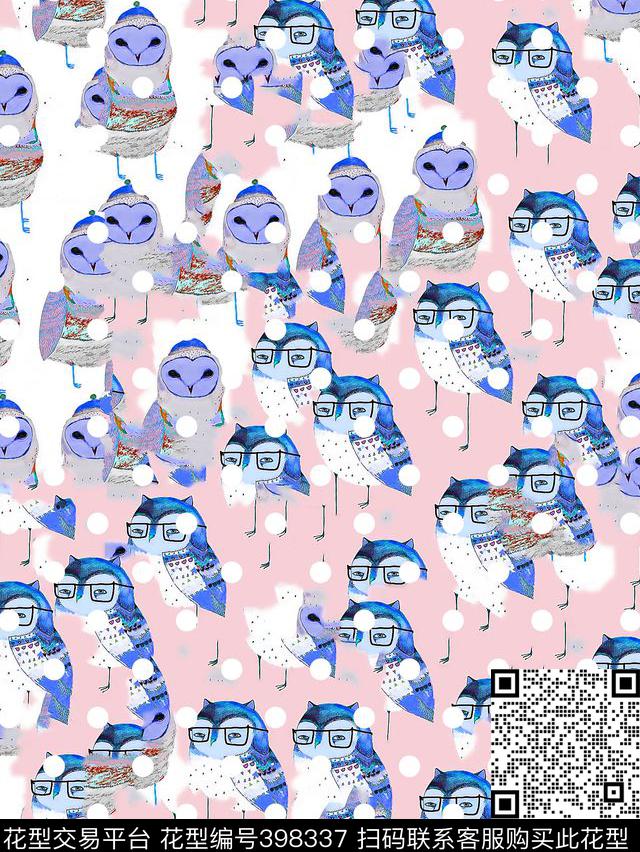 诞复古猫头鹰数码印花华亿平台下载（图片编号: 398337） - 瓦栏（Walan）