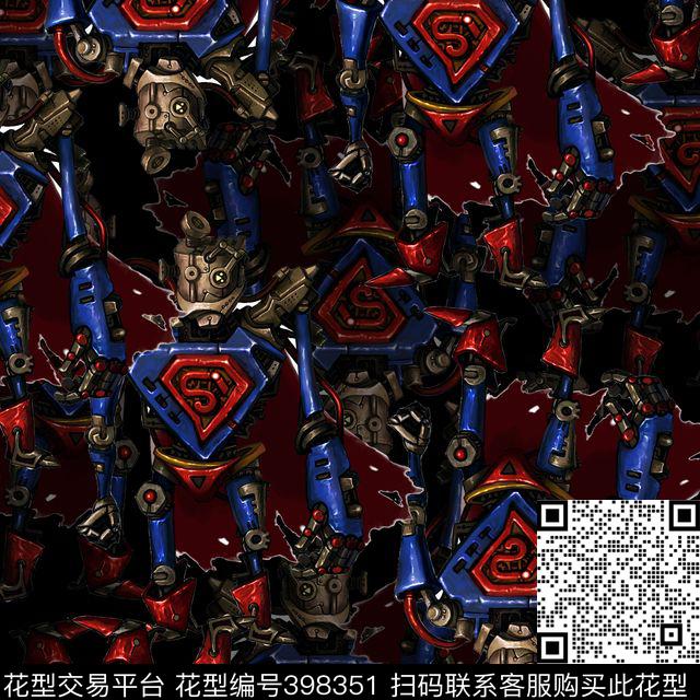 复古机器人超人数码印花华亿平台下载（图片编号: 398351） - 瓦栏（Walan）