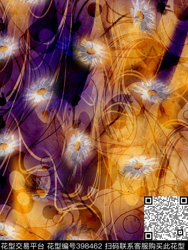 抽象田园写意数码印花华亿平台下载（图片编号: 398462） - 瓦栏（Walan）