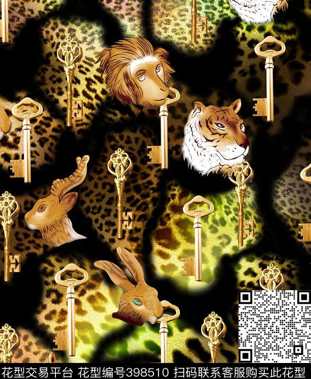 豹纹古钥匙数码印花华亿平台下载（图片编号: 398510） - 瓦栏（Walan）