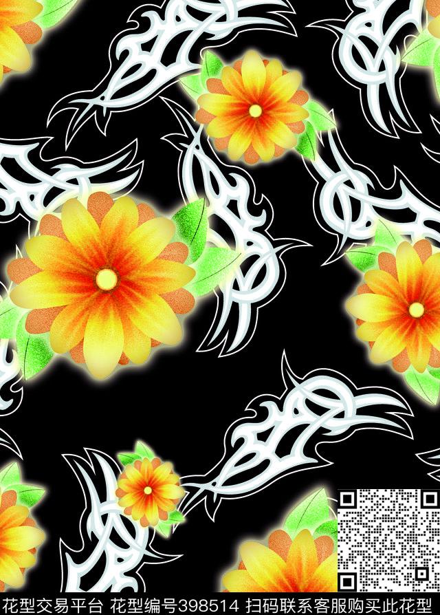 时尚流行花卉数码印花华亿平台下载（图片编号: 398514） - 瓦栏（Walan）