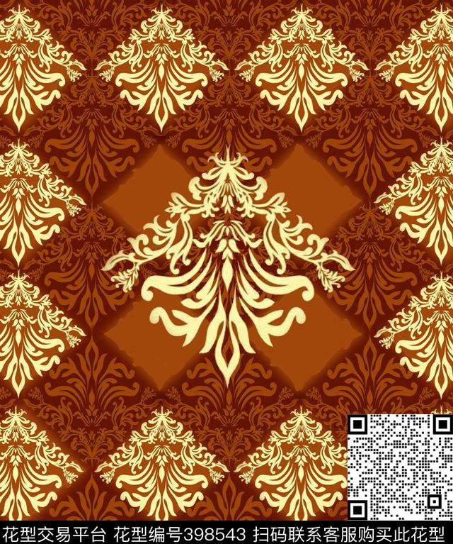 花卉宫廷风米黄色传统印花华亿平台下载（图片编号: 398543） - 瓦栏（Walan）